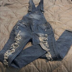 American Bazi Ripped Blue Denim Overalls